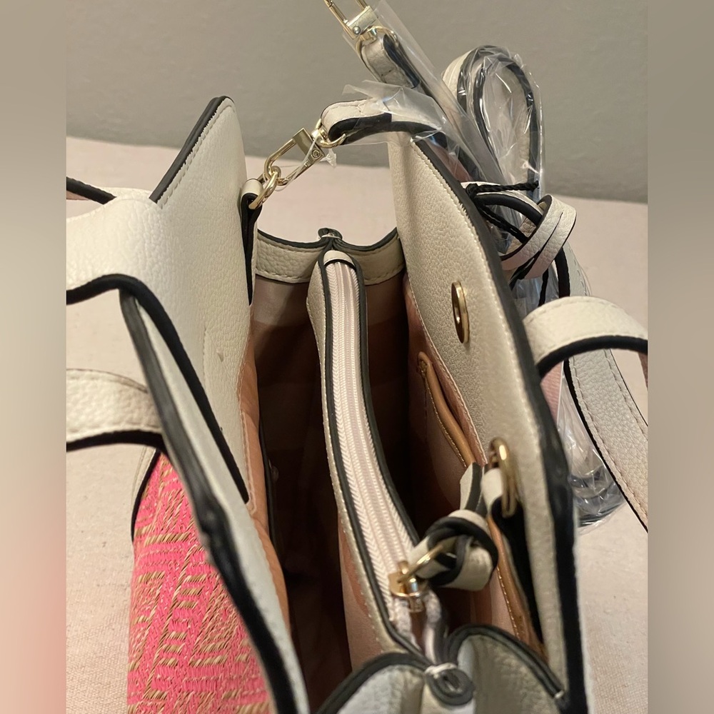 Kate Landry Pink and Cream Diamond Print Hand Bag - Picture 12 of 16